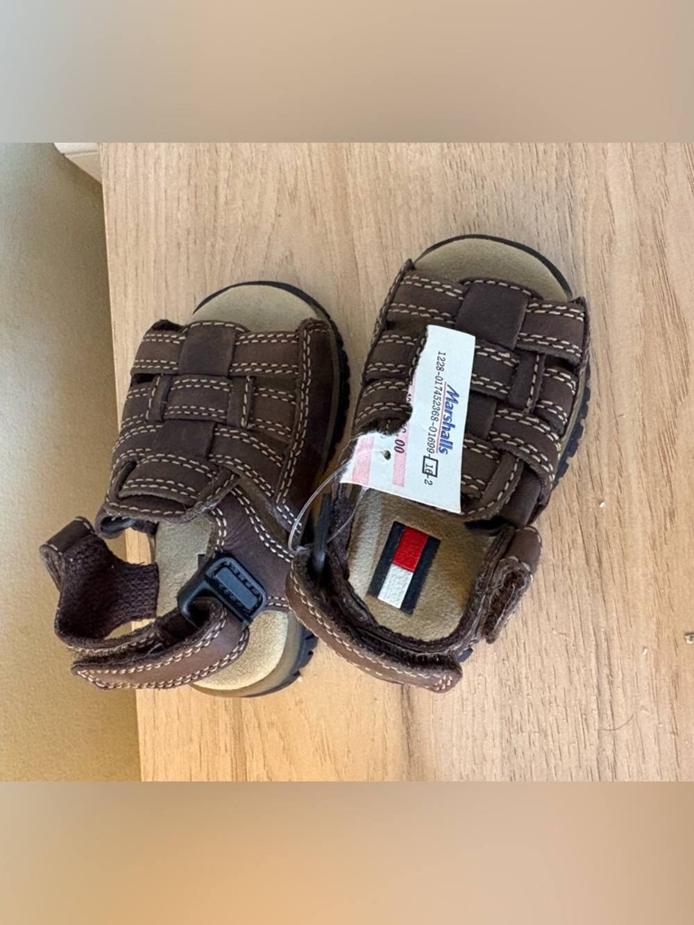Tommy Hilfiger Brown Boys' Leather-Style Sandals with Logo size 4-5 Baby